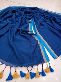 Beautiful Plain Mul Cotton Saree With Border